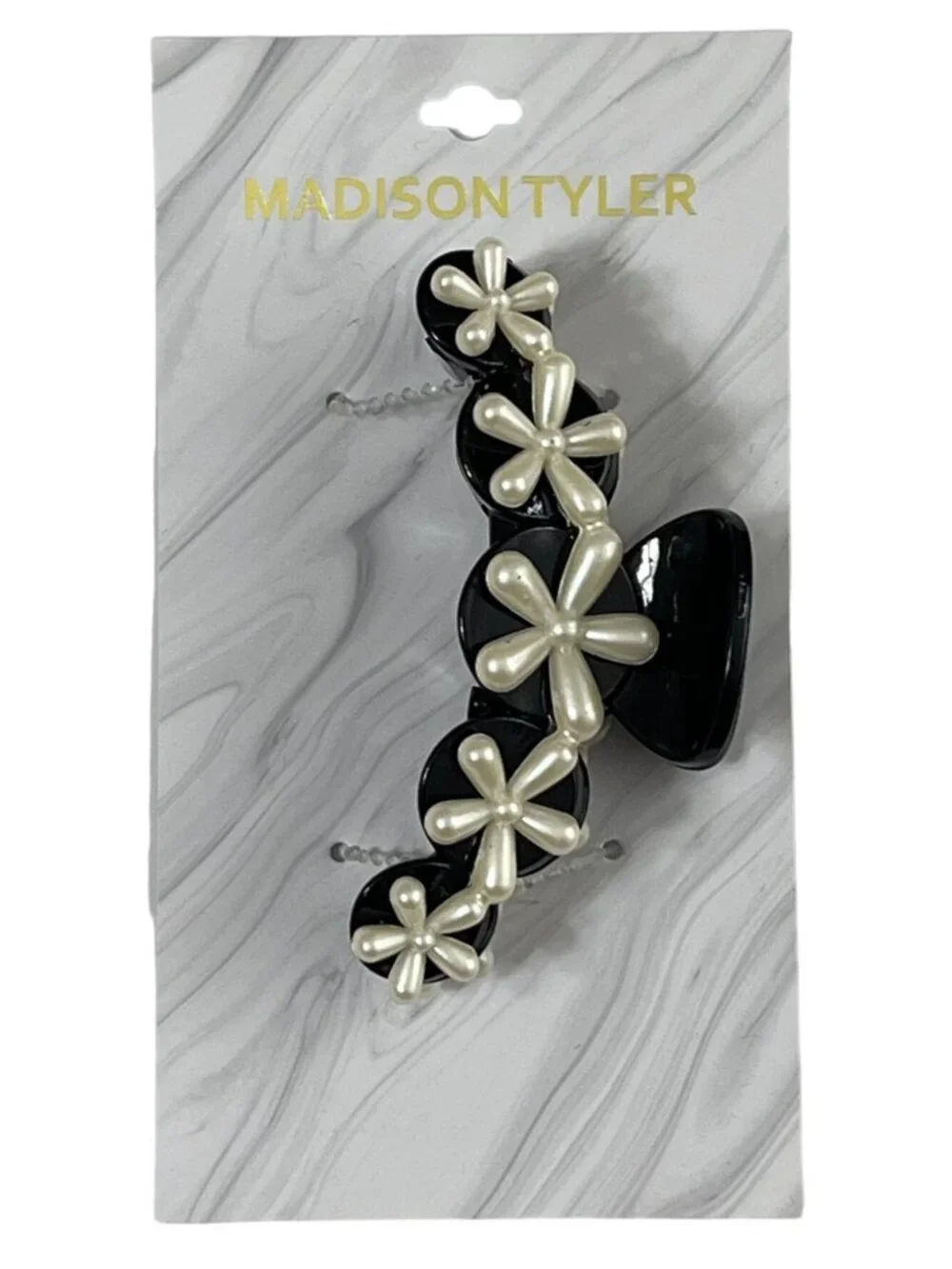 Madison Tyler Faux Pearl Flower Hair Claw Clip Black White Womens NWT